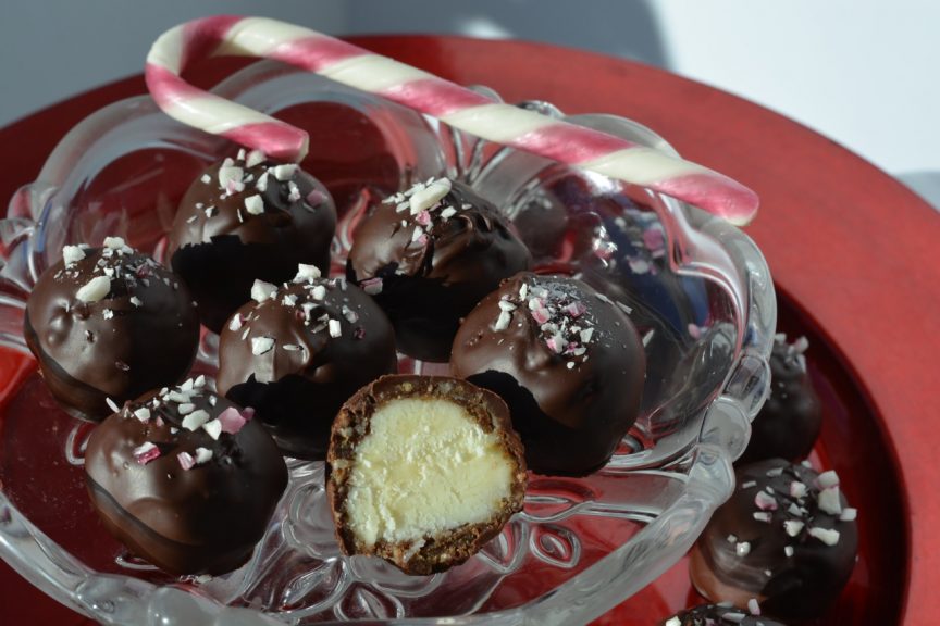 Nanaimo Balls decorated with crushed candy canes.