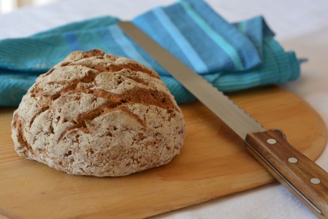 A boule of Gluten Free Crusty Bread right from the oven.