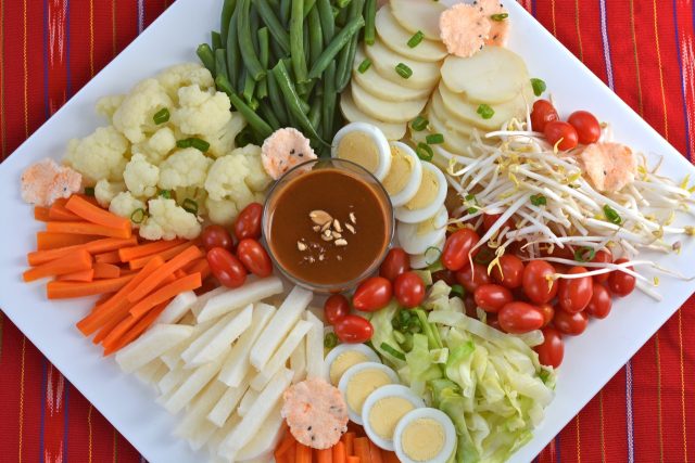 Gado Gado, the premiere Indonesian salad with peanut sauce.