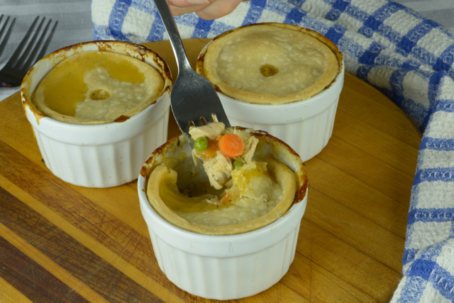 Small ramekins filled with Turkey Pot Pie