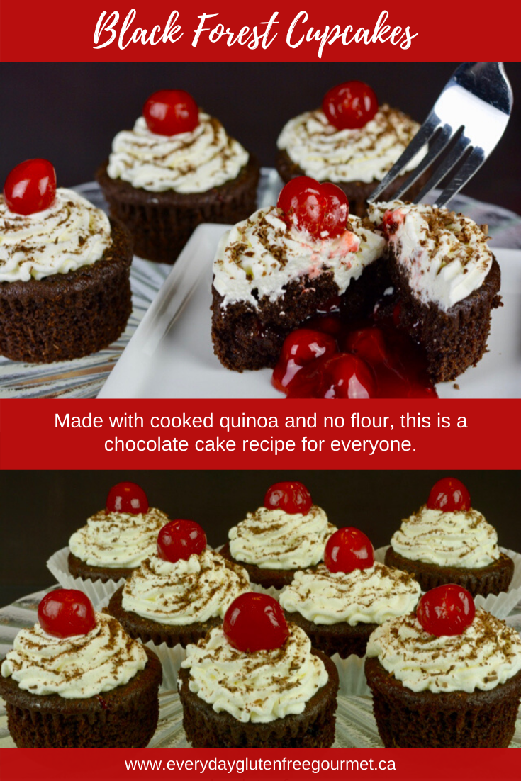 Black Forest Cupcakes made with cooked quinoa is naturally gluten free.