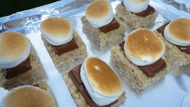 Gluten Free Rice Krispie Smores toasted and ready to eat.