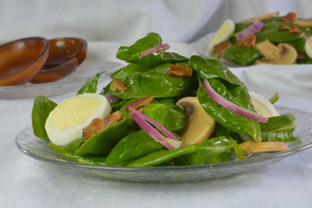 Individual Spinach Salad with Hard Boiled Eggs