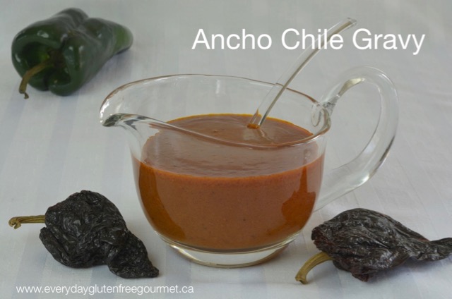 A gravy boat filled with Ancho Chile Gravy
