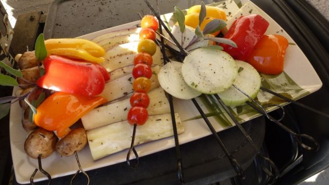 Balsamic marinated grilled vegetables in the making.