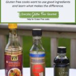 Two bottles of soy sauce and one of tamari; for a gluten free soy sauce vs tamari tasting.