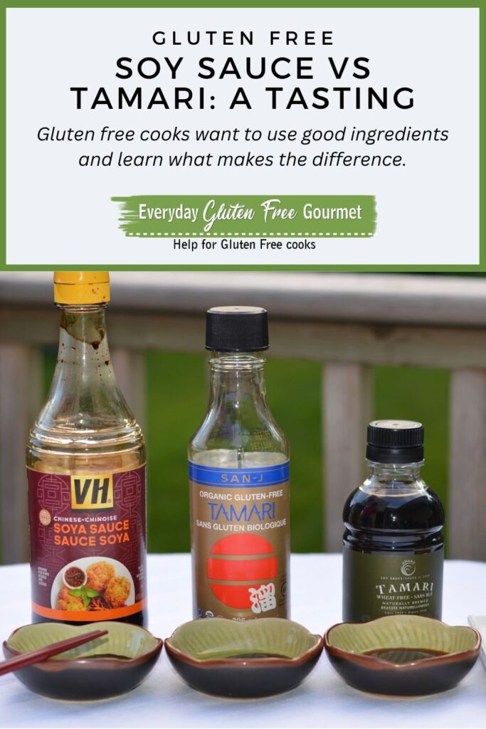 One bottle of soy sauce and two of tamari for a gluten free soy sauce vs tamari tasting party.