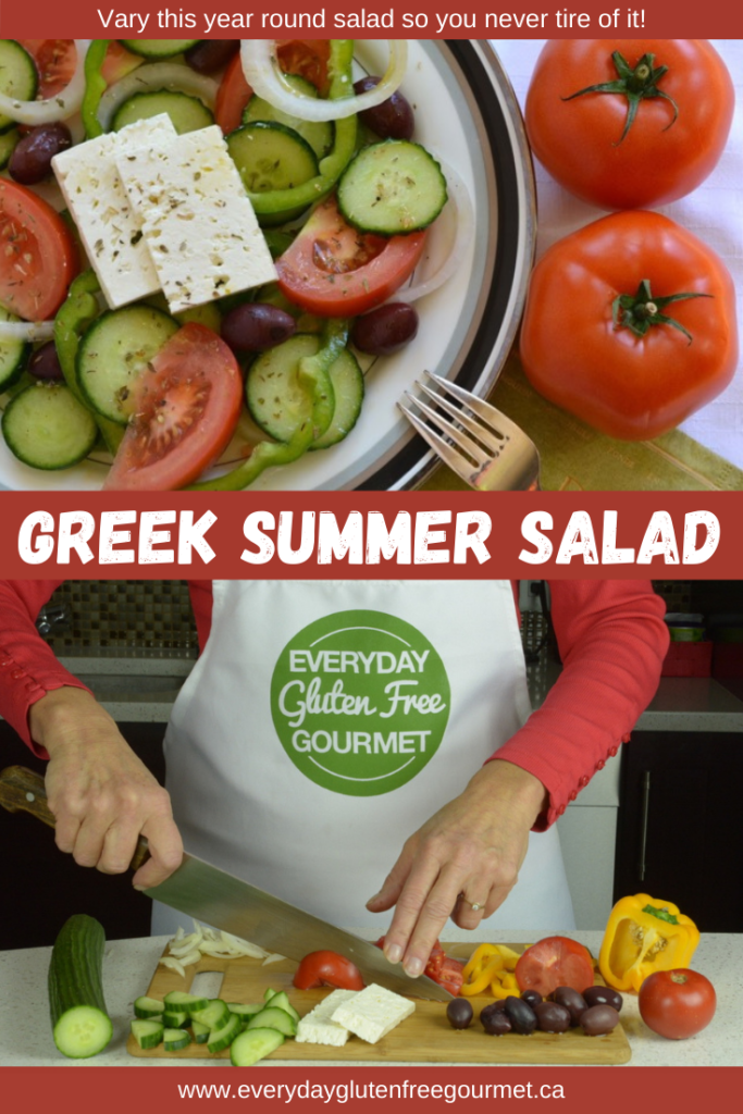 Tomatoes, peppers, cucumber, onions, olives and feta; that's the real Greek Summer Salad.