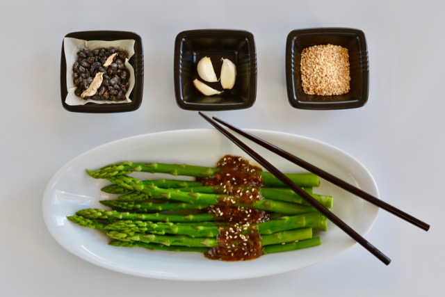 Asparagus with Black Bean Butter Sauce