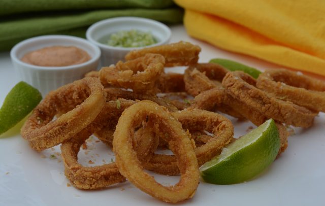 Gluten Free Calamari with ancho chile mayo and lime salt