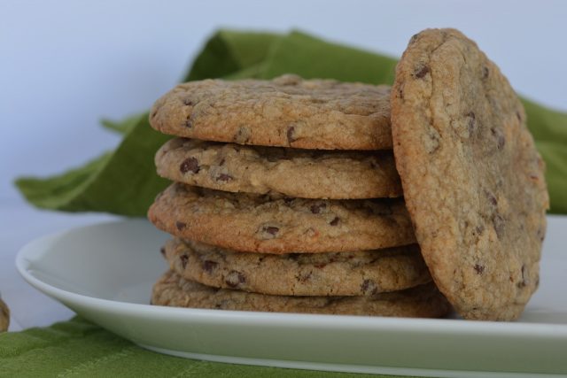 A stack of Chocolate Chip Cookies with teff flour.