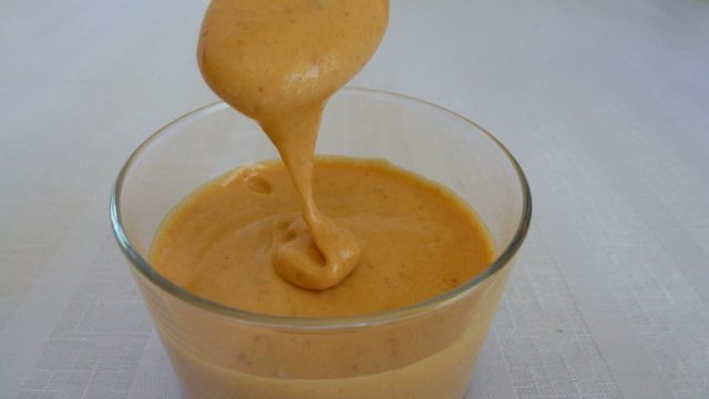 A dish of gluten free homemade chipotle mayo
