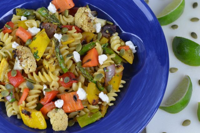 A bowl of Southwestern Grilled Vegetable Pasta