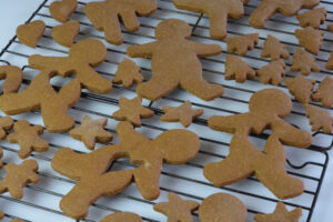 A rack of Gingerbread Cookies cooling.
