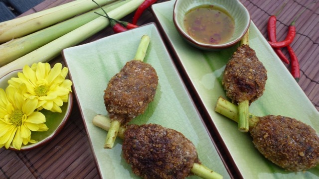 Pork and Shrimp on Lemongrass Skewers