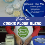 A person measuring all the ingredients to make a gluten free cookie flour blend.