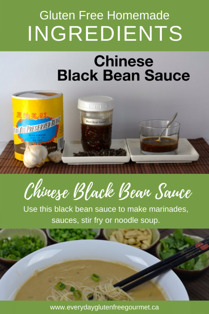 The ingredients to make Chinese Black Bean Sauce and the finished sauce.