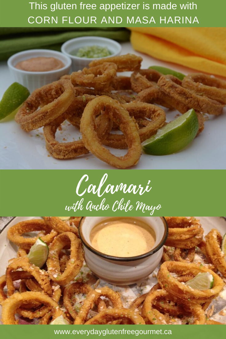 Calamari with Ancho Chile Mayo is made with corn flour and masa harina. Simple and delicious.