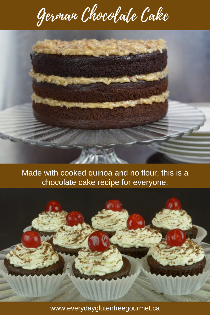 A German Chocolate Cake made with cooked quinoa, no flour at all.