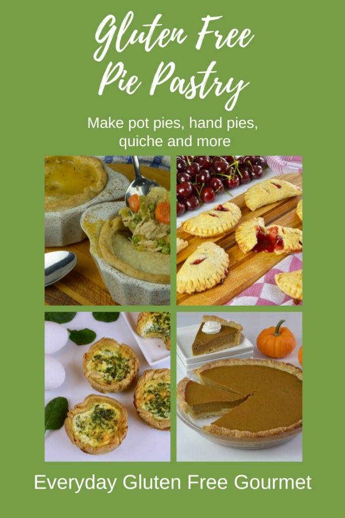 For recipes with Gluten Free Pie Pastry. A turkey pot pie, quiche, pumpkin pie and cherry hand pies.