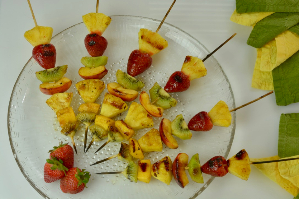 Grilled Fruit Skewers with Honey Cinnamon Glaze