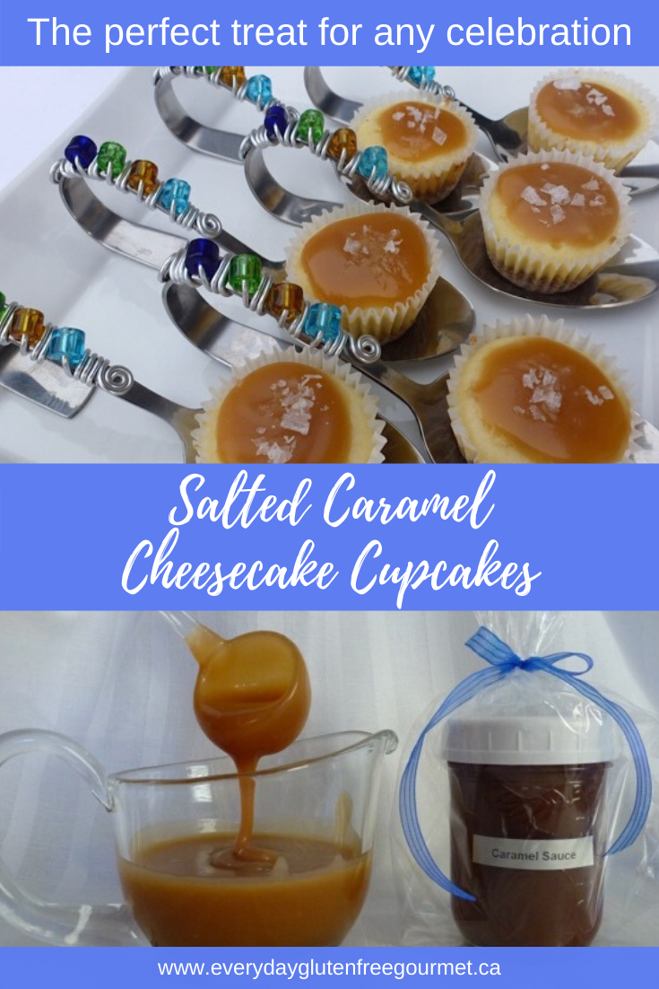 Salted Caramel Cheesecake Cupcakes on decorative spoons.