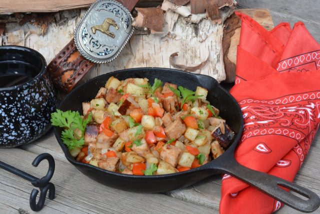 Sausage Breakfast Hash in a cast iron skillet.