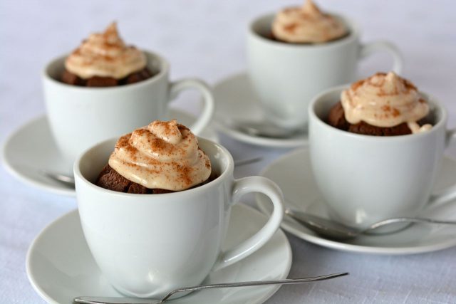 Gluten free Dairy Free cappuccino brownies baked in tiny espresso cups.