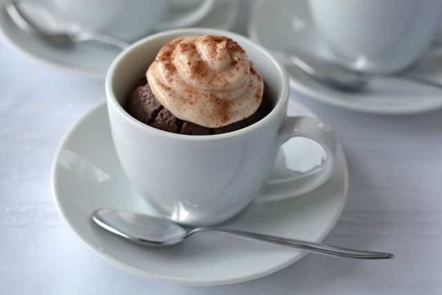 Gluten free, dairy free cappuccino brownies baked in tiny espresso cups.