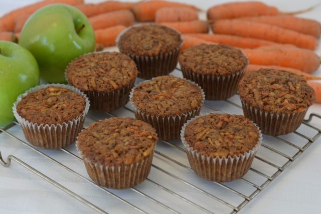 A rack of gluten free Morning Glory Muffins fresh from the oven