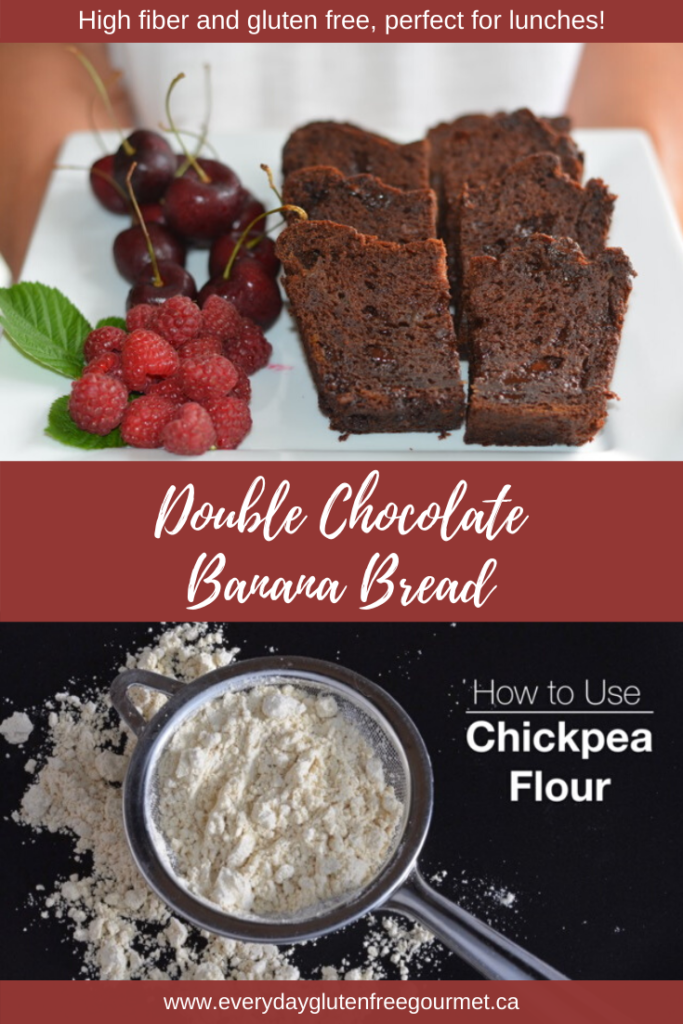 Double Chocolate Banana Bread made with chickpea flour.