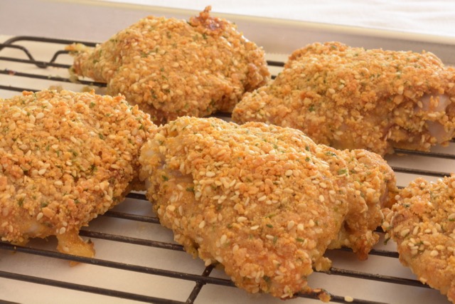 This Sesame Baked Chicken has a delicious crunchy coating made with cornflakes, cornstarch, sesame seeds and parsley.