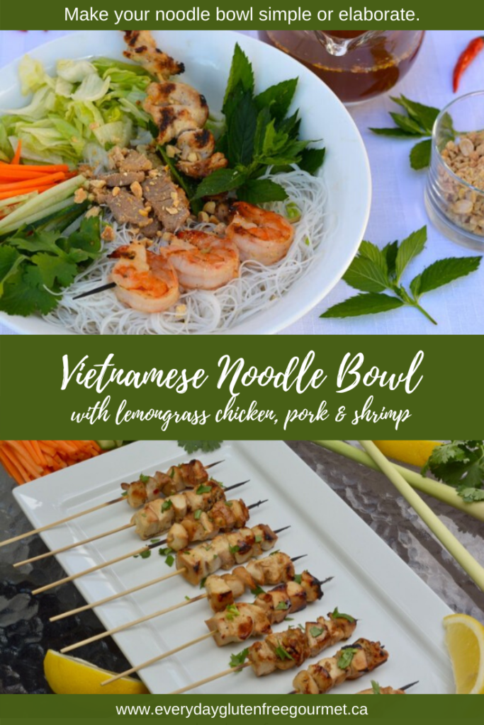 Vietnamese Noodle Bowl with lemongrass chicken, pork and shrimp