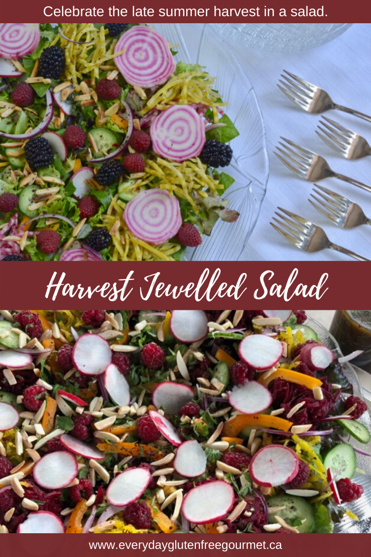 A beautiful Harvest Jewelled Salad showcasing late summer produce.