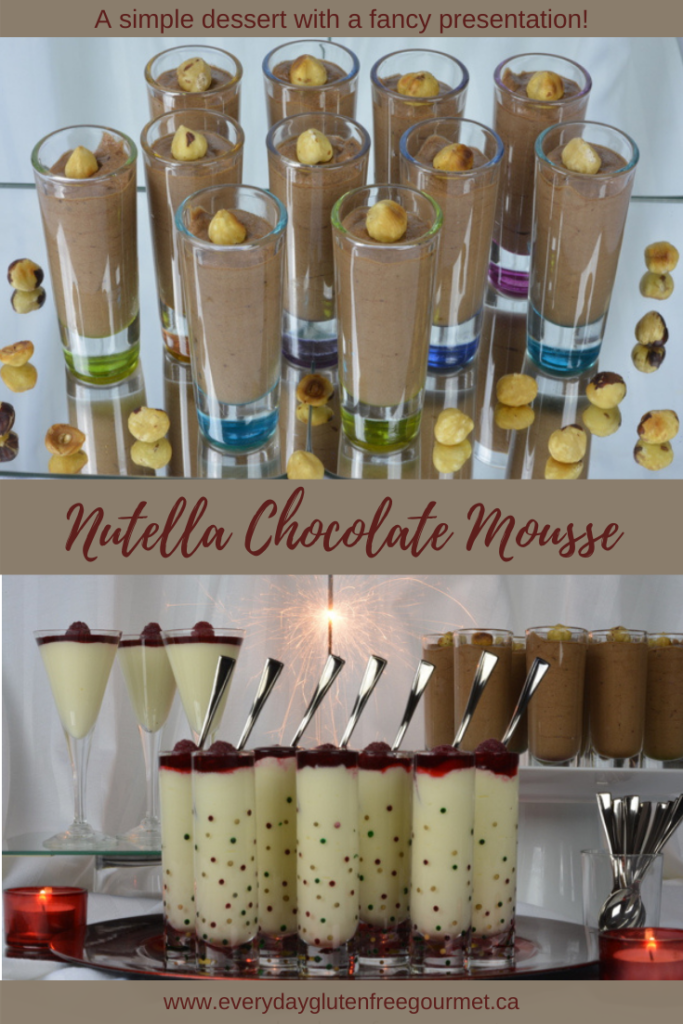 Nutella Chocolate Mousse served in shot glasses, perfect for a party dessert.