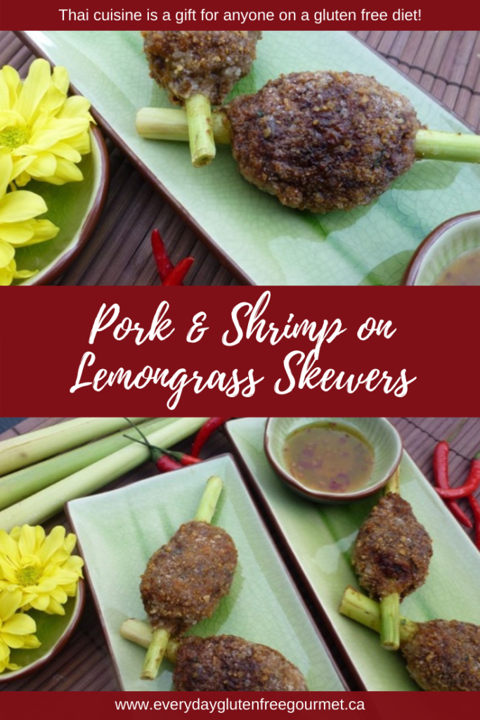 Pork and shrimp on lemongrass skewers is an impressive appetizer for any Thai meal.