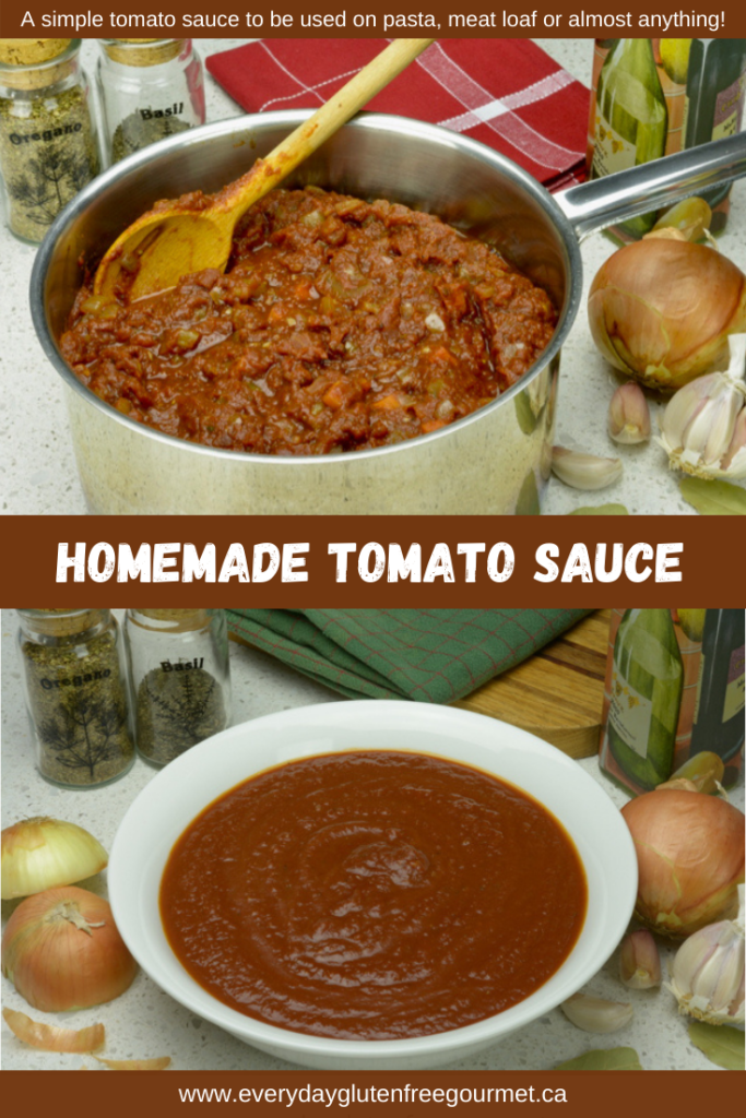 Homemade Tomato Sauce; the chunky version in a pot and the pureed sauce in a bowl.