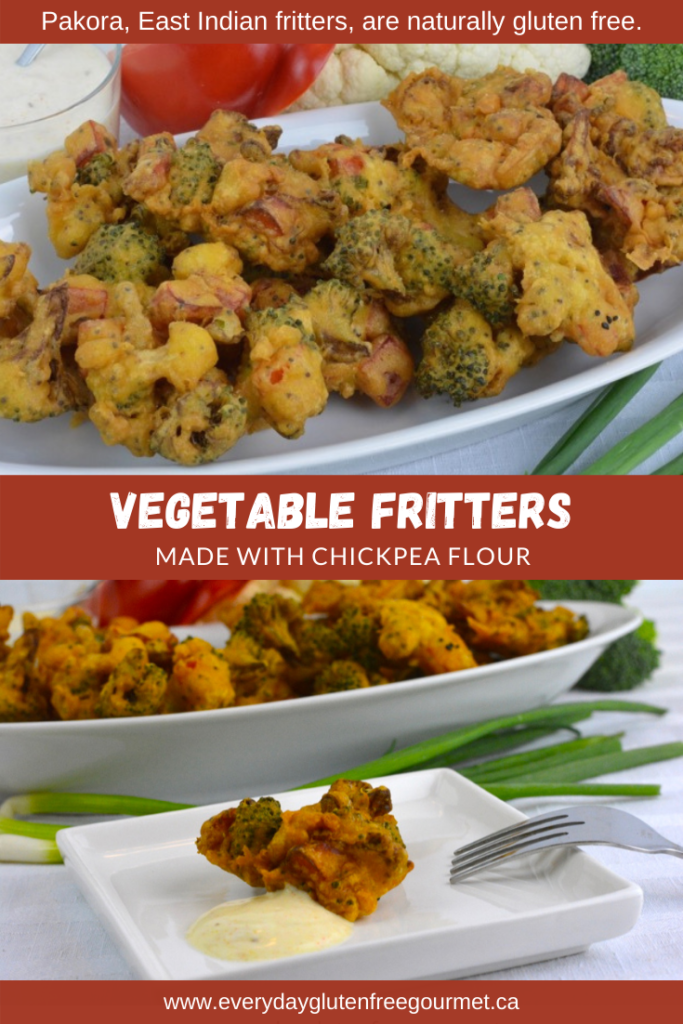 Vegetable fritters, an East Indian pakora made with chickpea flour.