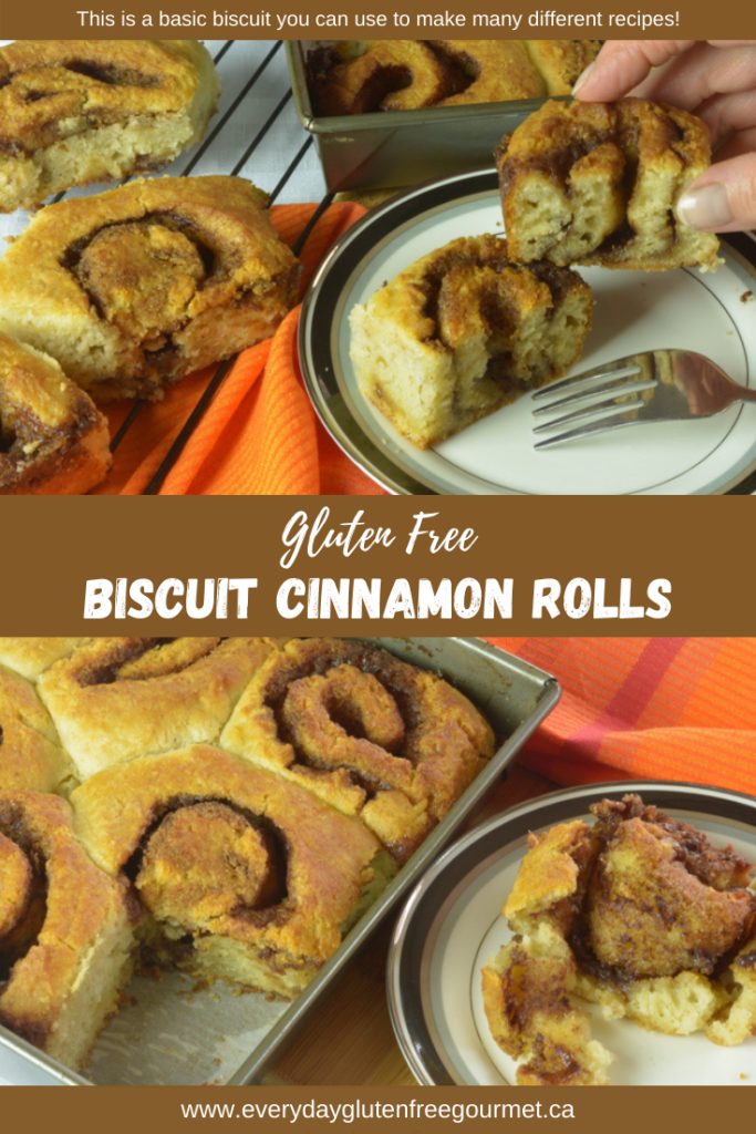 Delicious gluten free cinnamon rolls made with a basic biscuit recipe.