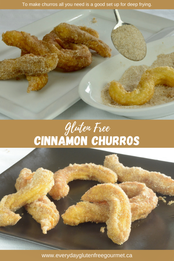 A plate of warm Cinnamon Churros covered in cinnamon-sugar and ready to eat.