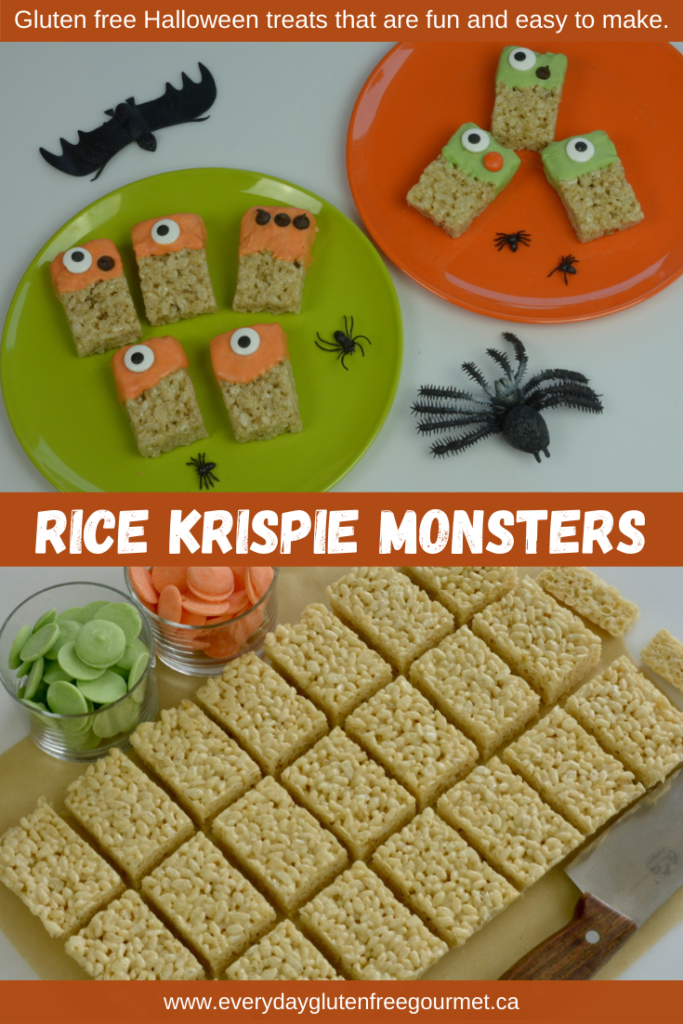 Rice Krispie Monsters dipped in coloured candy melts are an easy homemade Halloween treat. Add some candy eyes and they're fun to make.