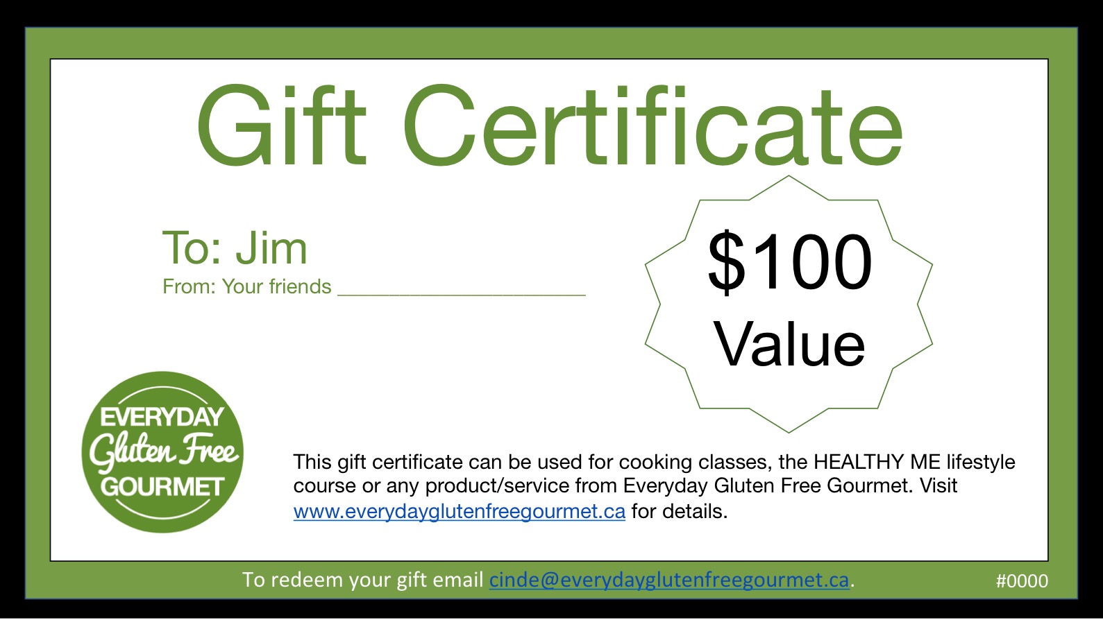 Sample Printable Gift Certificate for purchase.