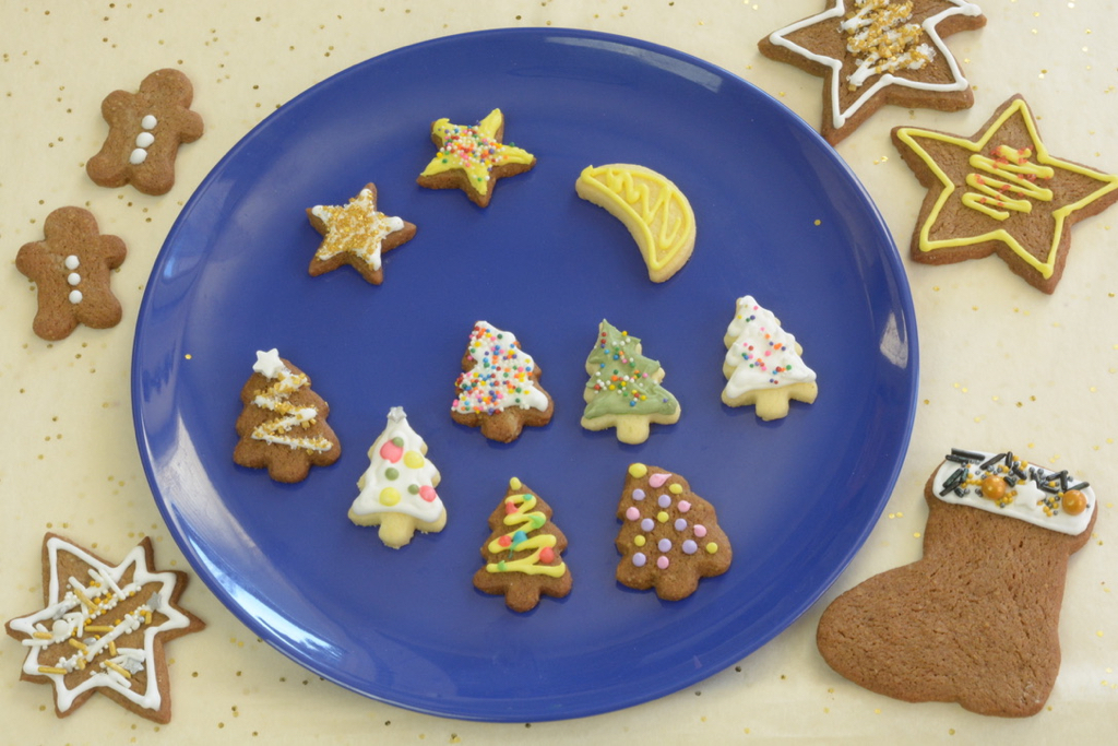 Tiny Gingerbread and Sugar Cookies with icing.