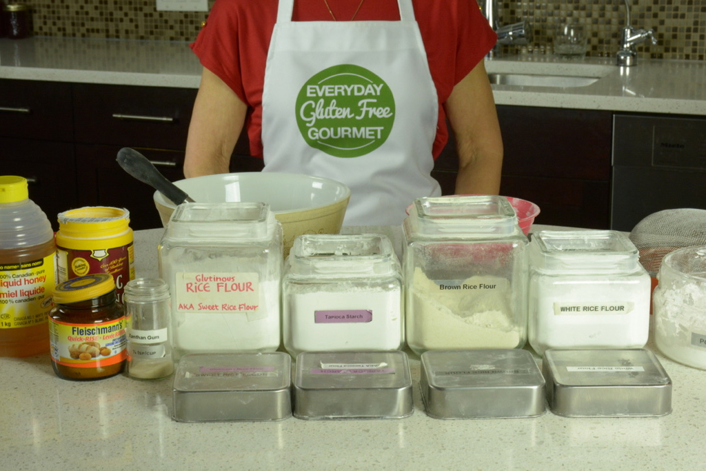 Organizing the dry ingredients to make Soft Dinner Rolls