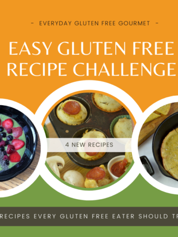 A recipe challenge showing 3 of the recipes to make; fruit smoothie bowl, Brazilian cheese bread and socca.
