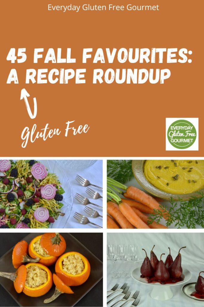 4 fall dishes; Salad with Candy Cane Beets, Roasted Carrot Hummus, Mini Pumpkins with Risotto and Poached Pears in Port.