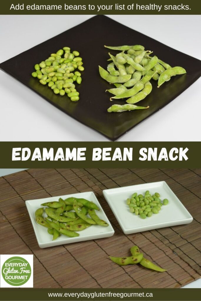 Two plates of Edamame beans; whole pods and shelled beans to make an easy edamame bean snack.