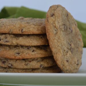 A stack of Chocolate Chip Cookies with teff flour.
