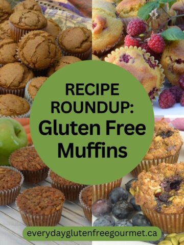 4 different Gluten Free Muffins; pumpkin ginger, raspberry cornmeal, morning glory and blueberry granola.