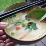 Vietnamese Lemongrass Chicken Noodle Soup containing gluten free coconut milk.
